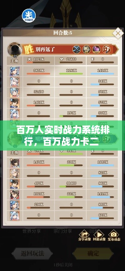 百万人实时战力系统排行,百万战力卡二