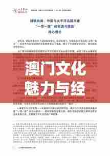 澳门文化魅力与经济发展路径独家解析